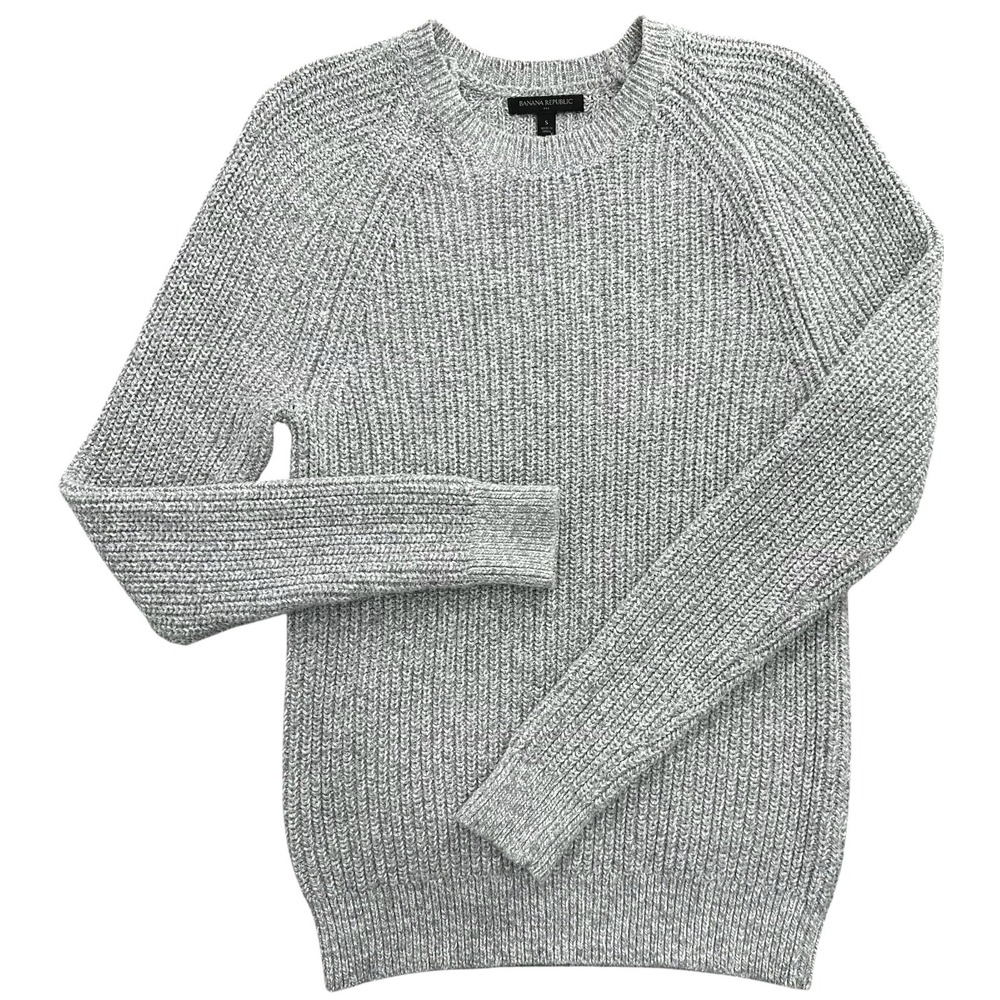 Banana Republic Shaker Knit Sweater Light Gray Heather Wool Blend Women's Small